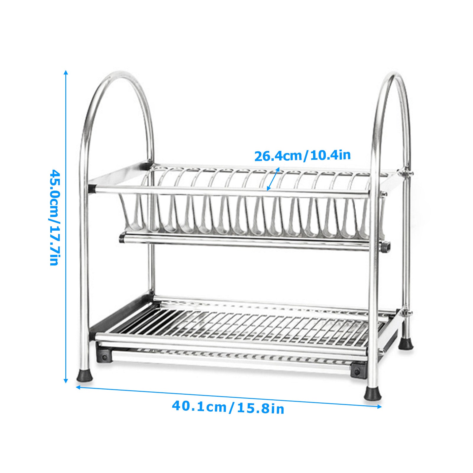 2-Tier Stainless Steel Dish Drying Rack with Drainboard, Space-Saving Kitchen Counter Organizer