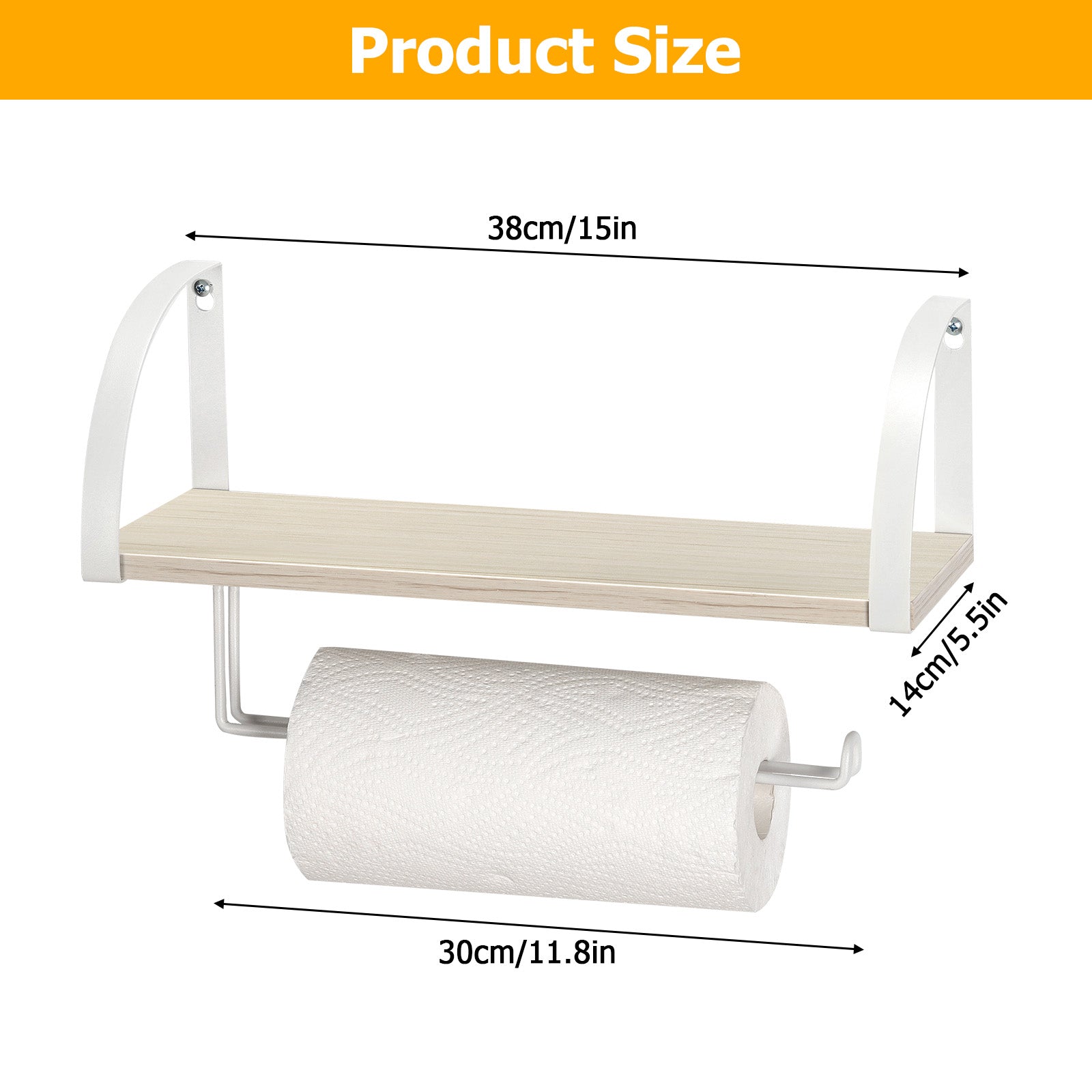 Farmhouse Paper Towel Holder with Shelf - Vintage Wall Mounted Under Cabinet Spice Rack