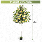 6ft Artificial Camellia Tree with Yellow Flowers, Tall Faux Blooming Tree in Pot for Indoor Outdoor Home Front Door Decor