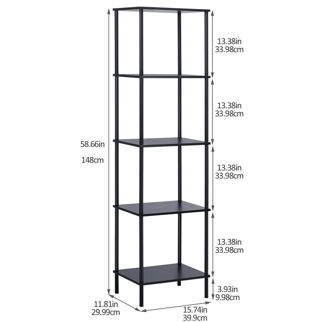 Tall 2 3 4 5-Tier Corner Bookshelf - Narrow Vertical Display Shelf & Plant Stand for Living Room, Black or brown