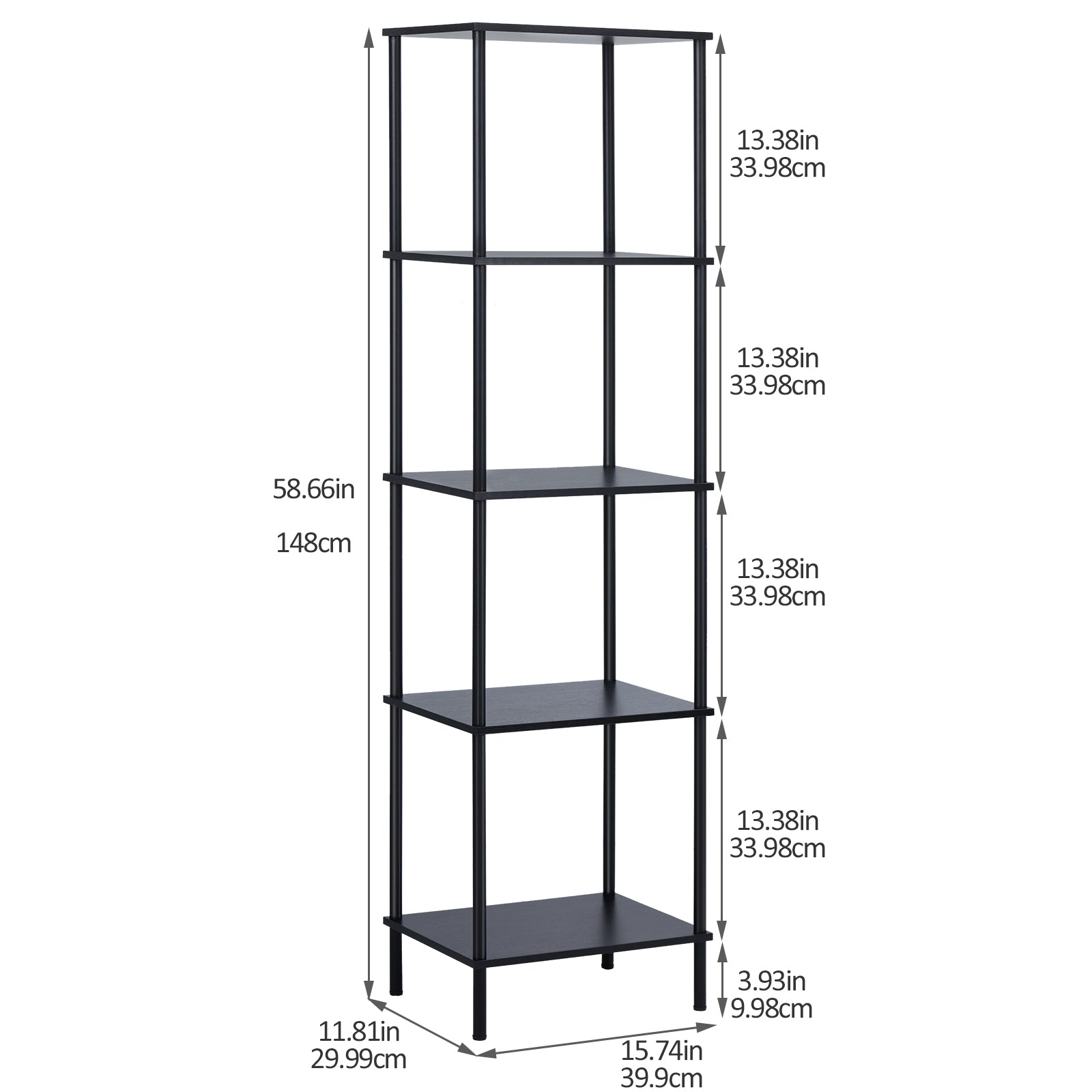 Tall 2 3 4 5-Tier Corner Bookshelf - Narrow Vertical Display Shelf & Plant Stand for Living Room, Black or brown
