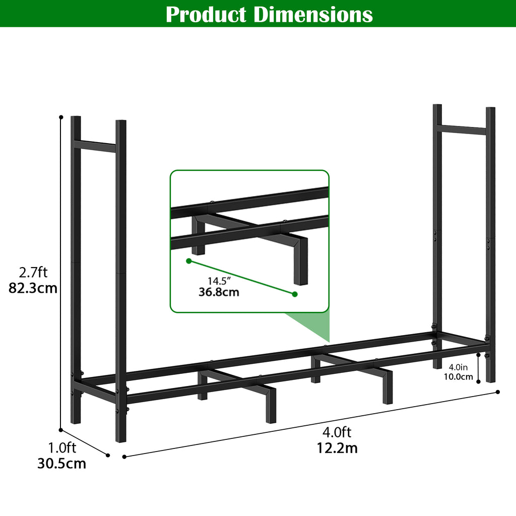4ft/5ft/8ft Heavy Duty Firewood Rack, Metal Log Holder with Adjustable Width for Indoor/Outdoor Use