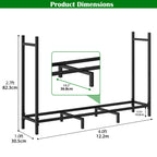 4ft/5ft/8ft Heavy Duty Firewood Rack, Metal Log Holder with Adjustable Width for Indoor/Outdoor Use