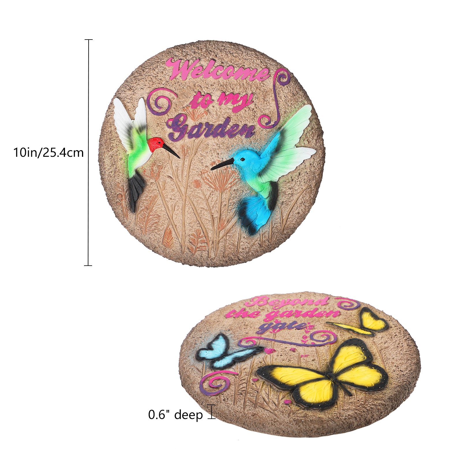 2-Pack 3D Hummingbird and Butterfly Stepping Stones, 10-Inch Decorative Concrete Garden Stones for Outdoor Yard & Path