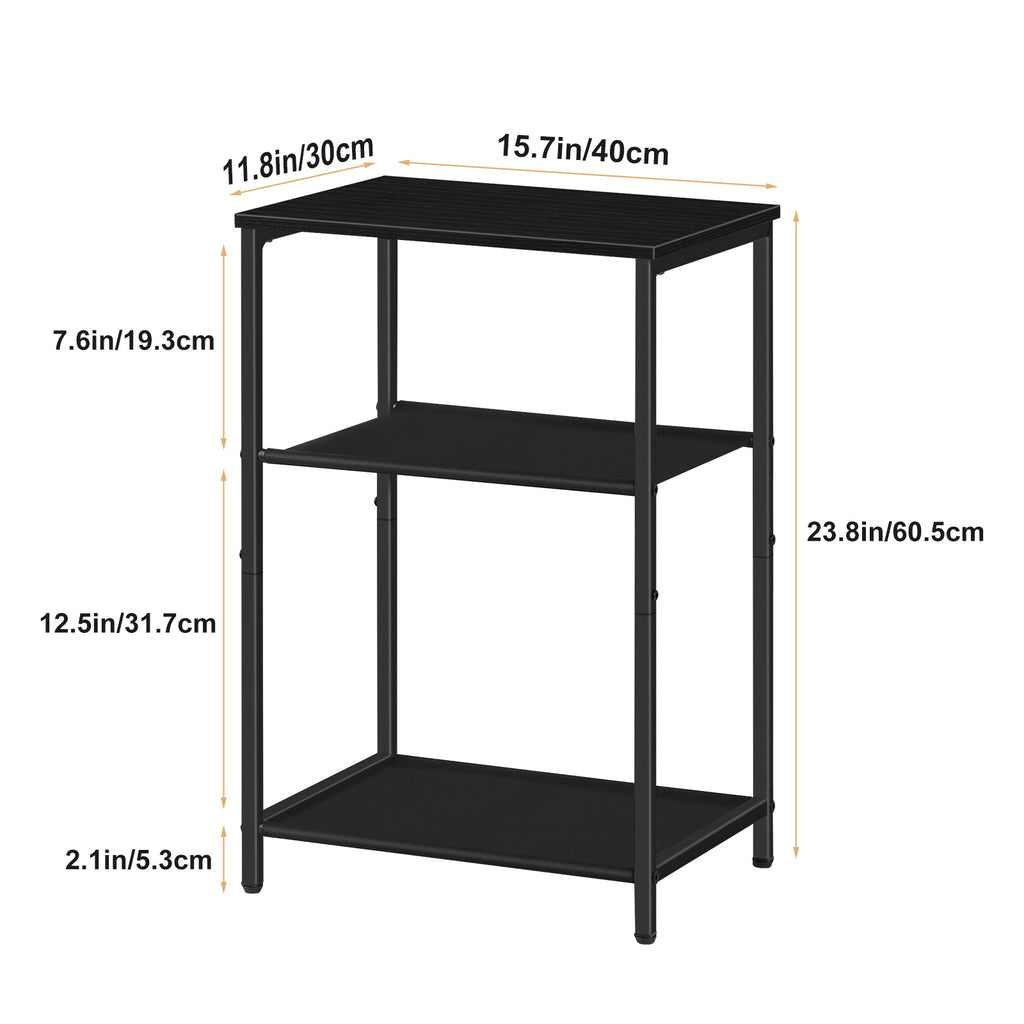 Set of 2 Industrial 3-Tier Nightstands, Slim End Tables with Storage Shelves, Modern Side Tables for Bedroom and Living Room, Black,