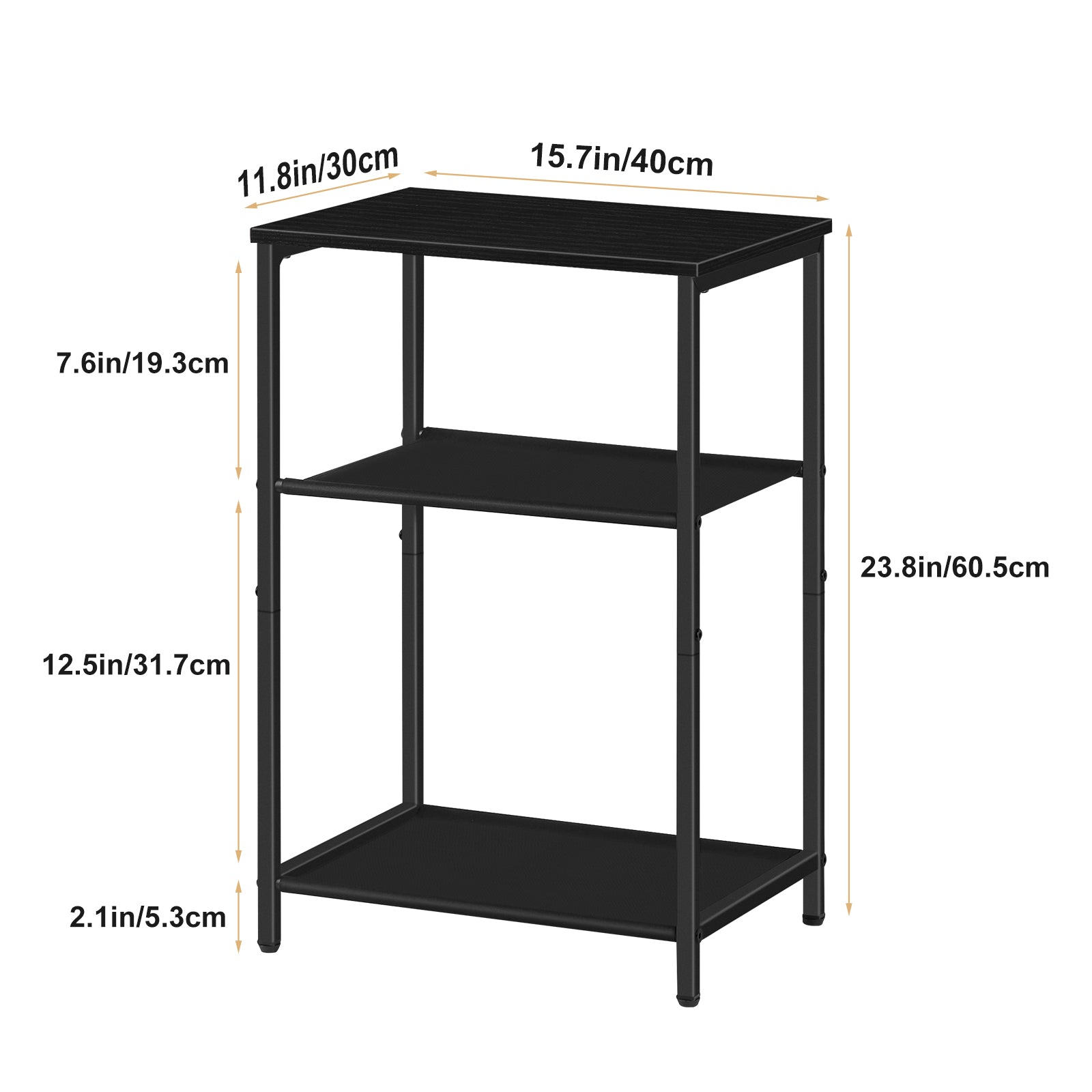 Set of 2 Industrial 3-Tier Nightstands, Slim End Tables with Storage Shelves, Modern Side Tables for Bedroom and Living Room, Black,
