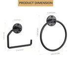 Matte Black Bathroom Hardware Set (3-Piece) - Towel Rings & Toilet Paper Holder Kit