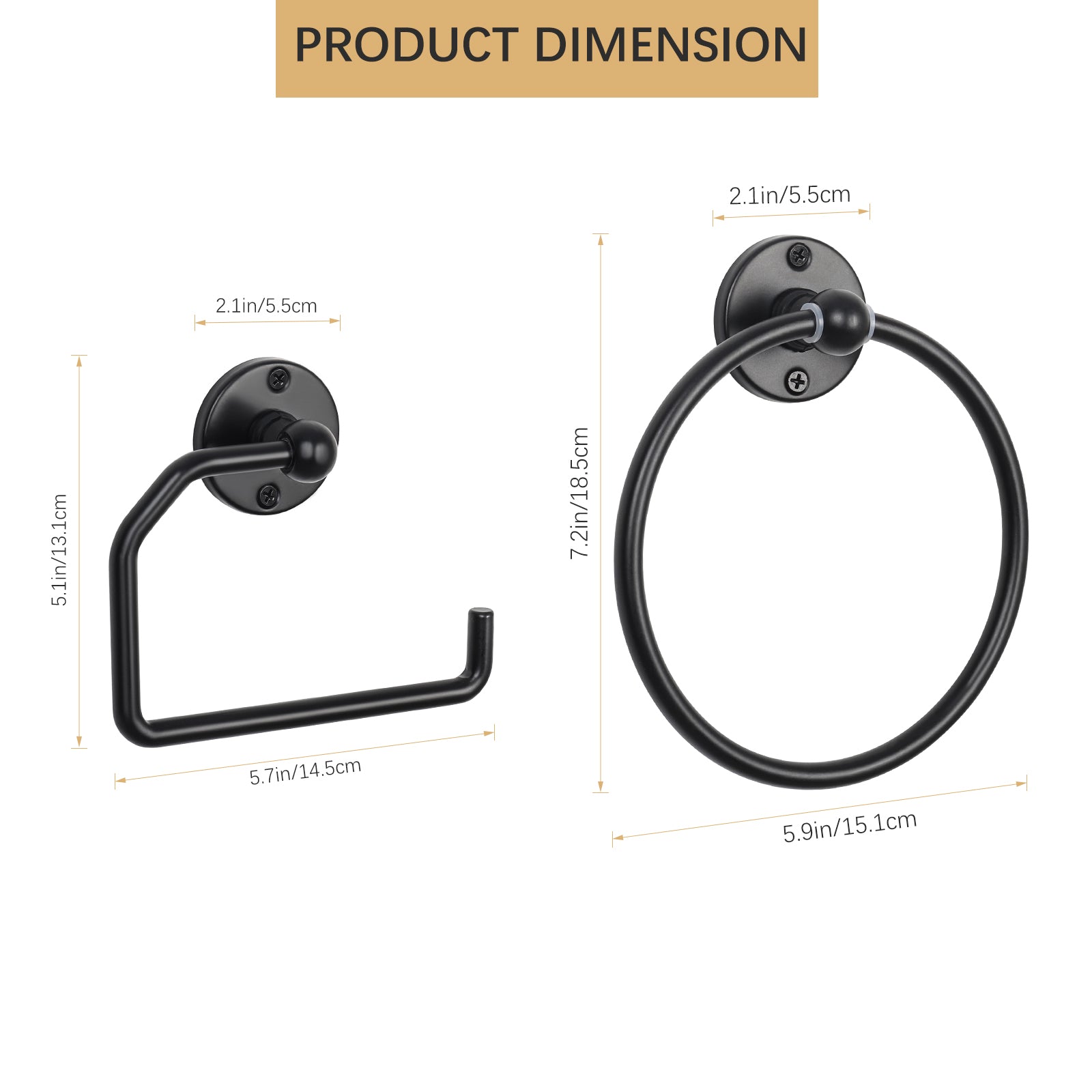 Matte Black Bathroom Hardware Set (3-Piece) - Towel Rings & Toilet Paper Holder Kit