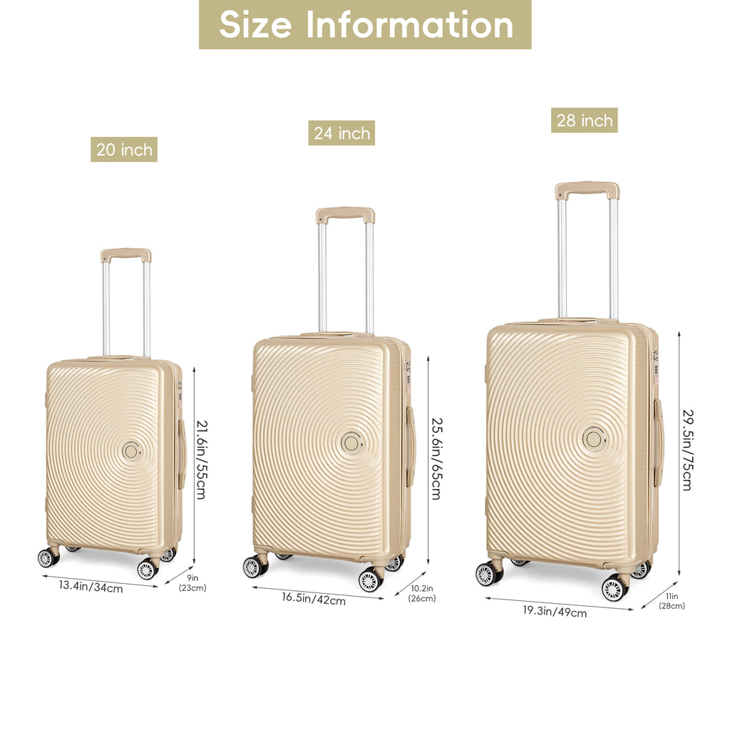 3 Pieces Luggage Set ABS Travel Suitcase with Spinner Wheels, Durable Hardshell Carry on Suitcase with TSA Lock (20 inch 24 inch 28 inch)
