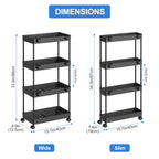 2 Packs Slim Storage Rolling Cart with Wheels, 4 Tier Utility Carts Bathroom Organizers and Storage, for Kitchen Narrow Place, Black