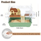 Acrylic Hamster Cage, 360Â° Transparent View Habitat with Running Wheel & Wooden Hideout for Dwarf/Syrian Hamsters, Green, 13.3" L x 10.2" W x 12.4" H