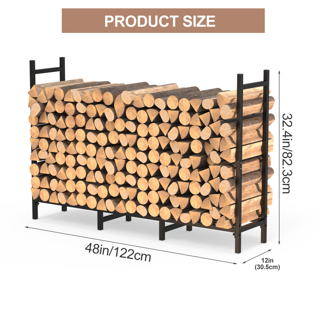 4ft Heavy-Duty Firewood Rack, Adjustable Indoor/Outdoor Fireplace Log Storage Stand
