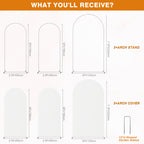 Set of 3 White Arch Backdrop Stands with Covers (7.3FT, 6FT, 6FT) - Metal Frame Kit for Events