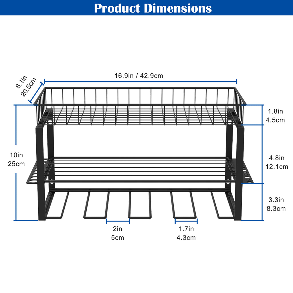 2-Tier Power Tool Organizer, Wall-Mount Drill Holder with Storage Basket for Garage & Workshop