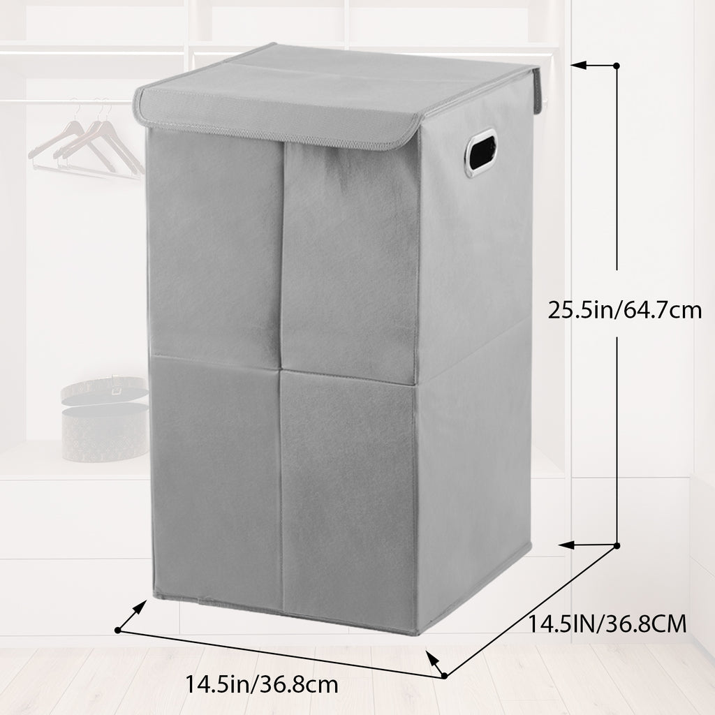 Large Collapsible Laundry Basket with Lid & Liner - Waterproof Clothes Hamper with Handles, Grey