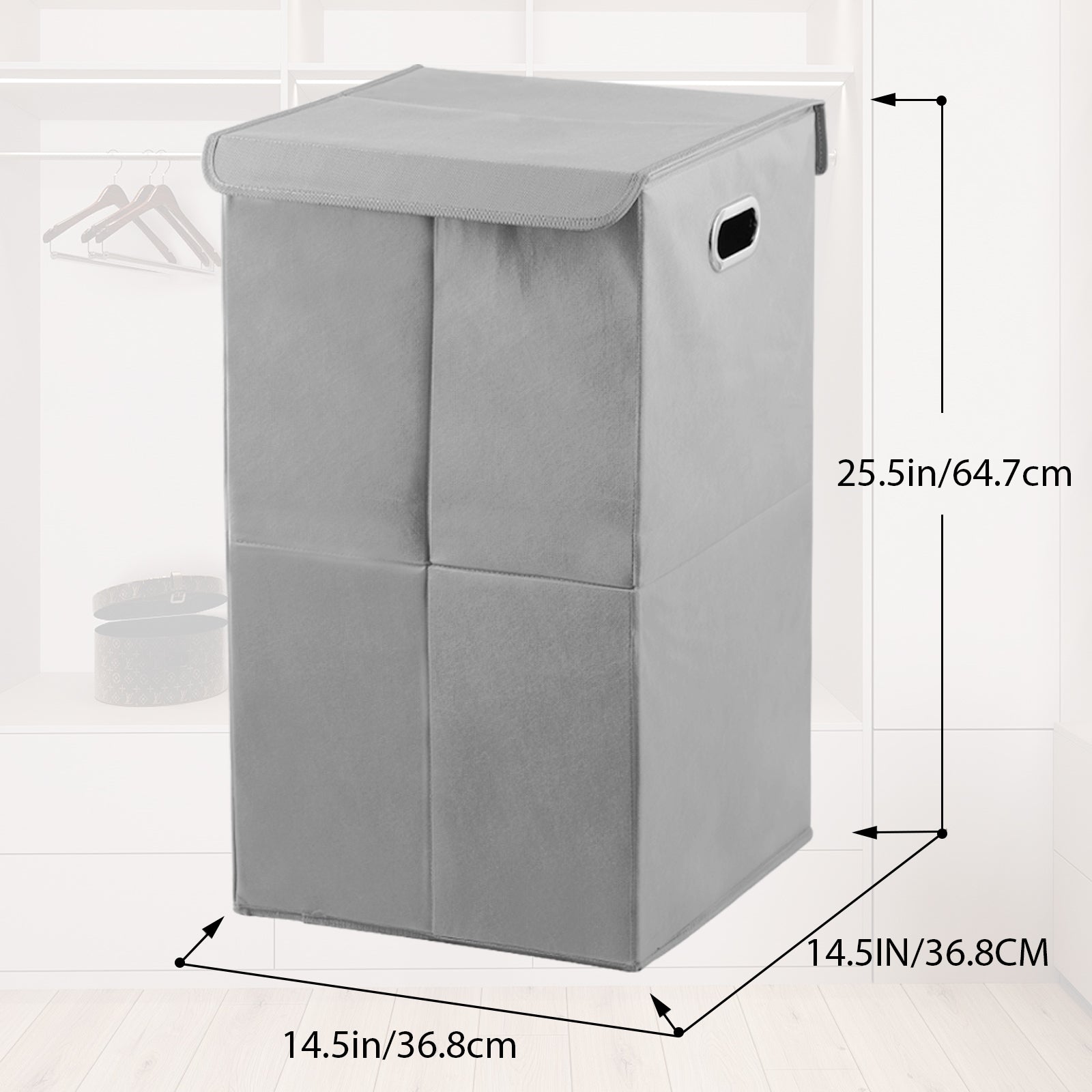 Large Collapsible Laundry Basket with Lid & Liner - Waterproof Clothes Hamper with Handles, Grey