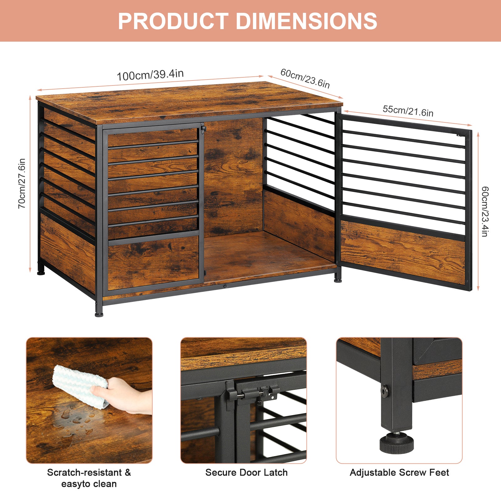 39-Inch Heavy Duty Pet Kennel Furniture, Multifunctional Indoor Dog House and Side Table with Storage
