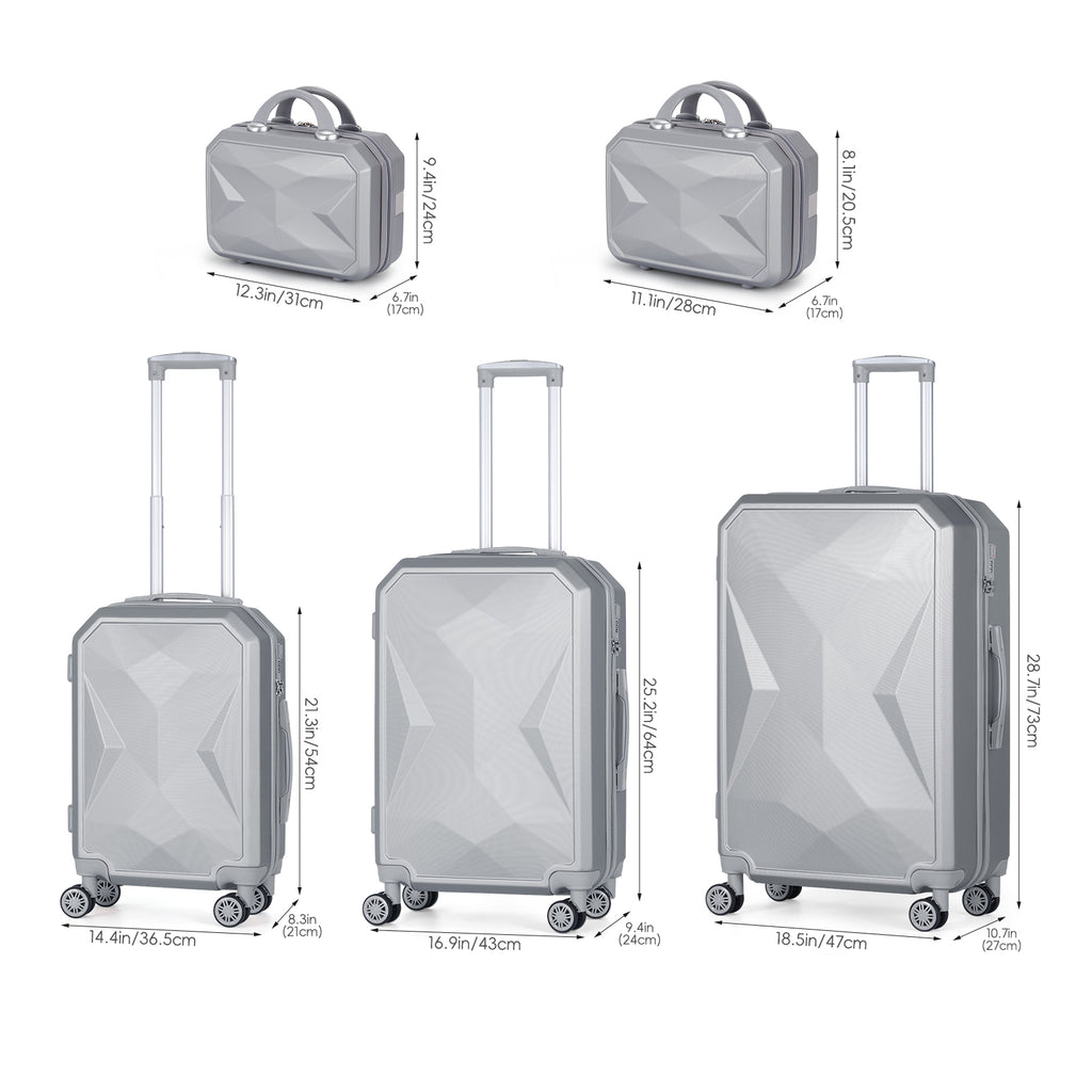 5Pcs Luggage Set ABS Lightweight Travel Trolley Carry On Suitcase w/TSA &Wheels