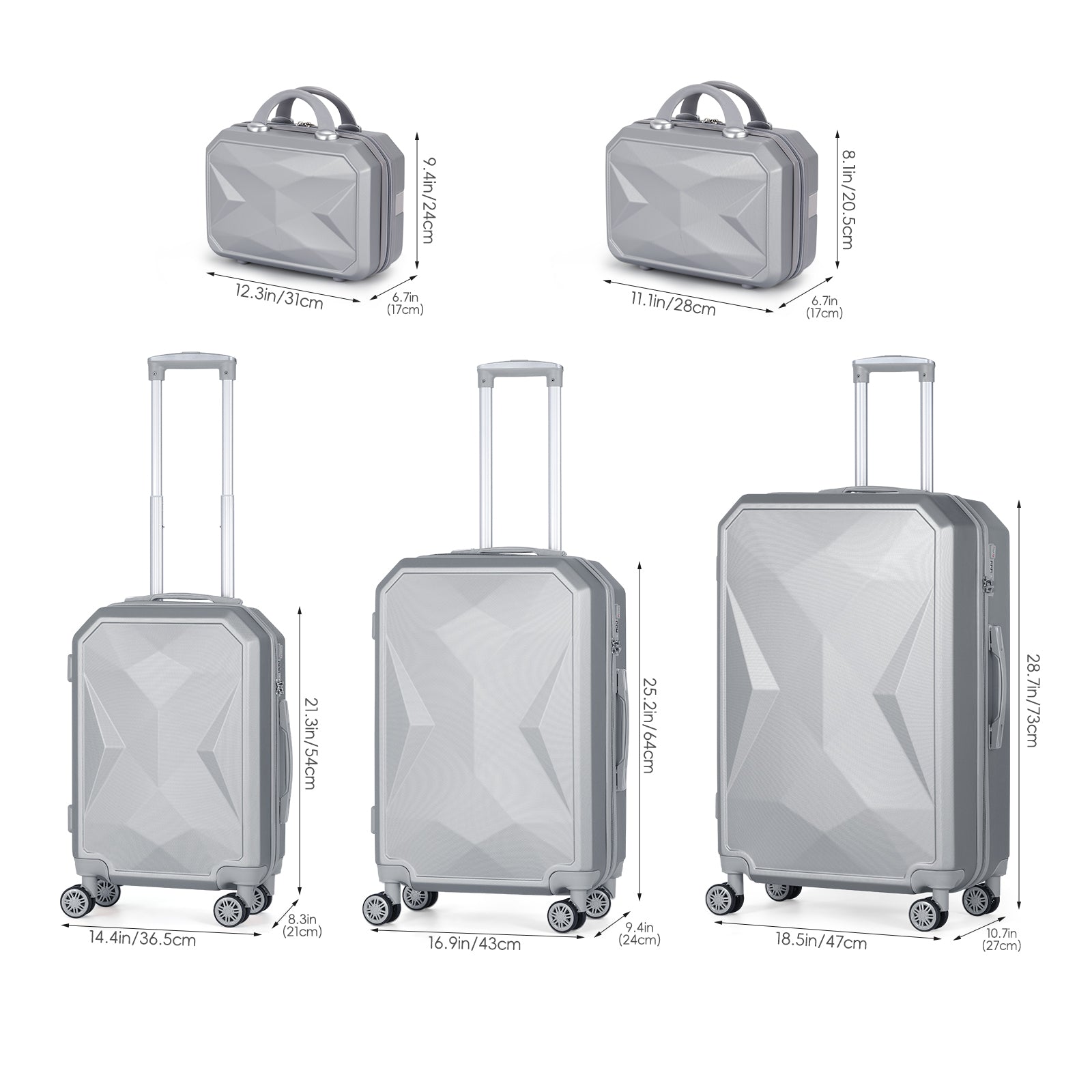 5Pcs Luggage Set ABS Lightweight Travel Trolley Carry On Suitcase w/TSA &Wheels