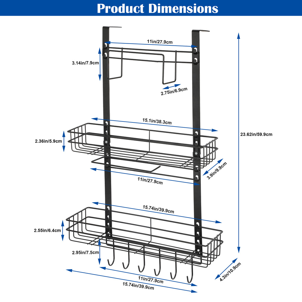 Spice Rack Organizer with Paper Towel Holder & Hooks, 2-Tier Refrigerator Side Storage Shelf, Black