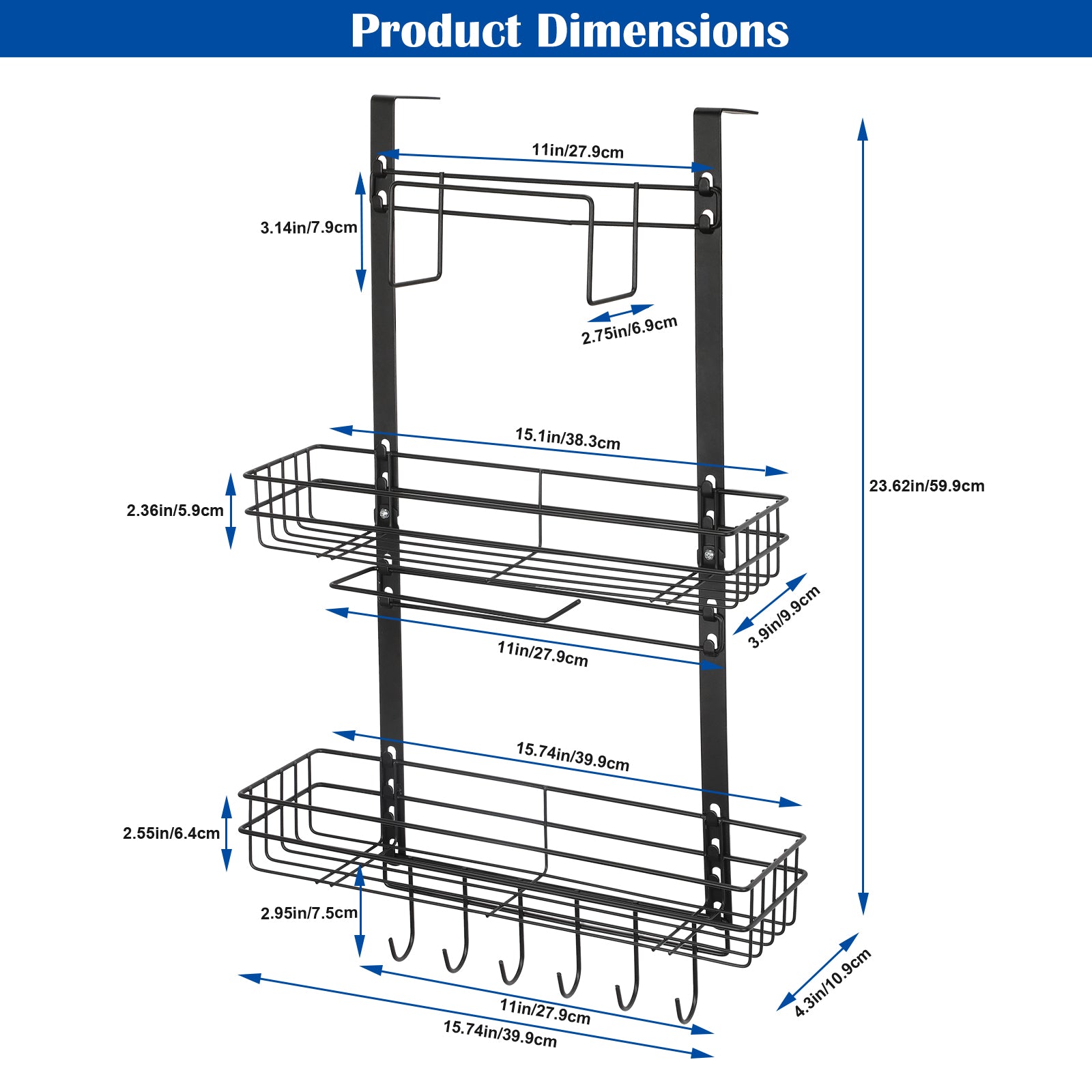 Spice Rack Organizer with Paper Towel Holder & Hooks, 2-Tier Refrigerator Side Storage Shelf, Black
