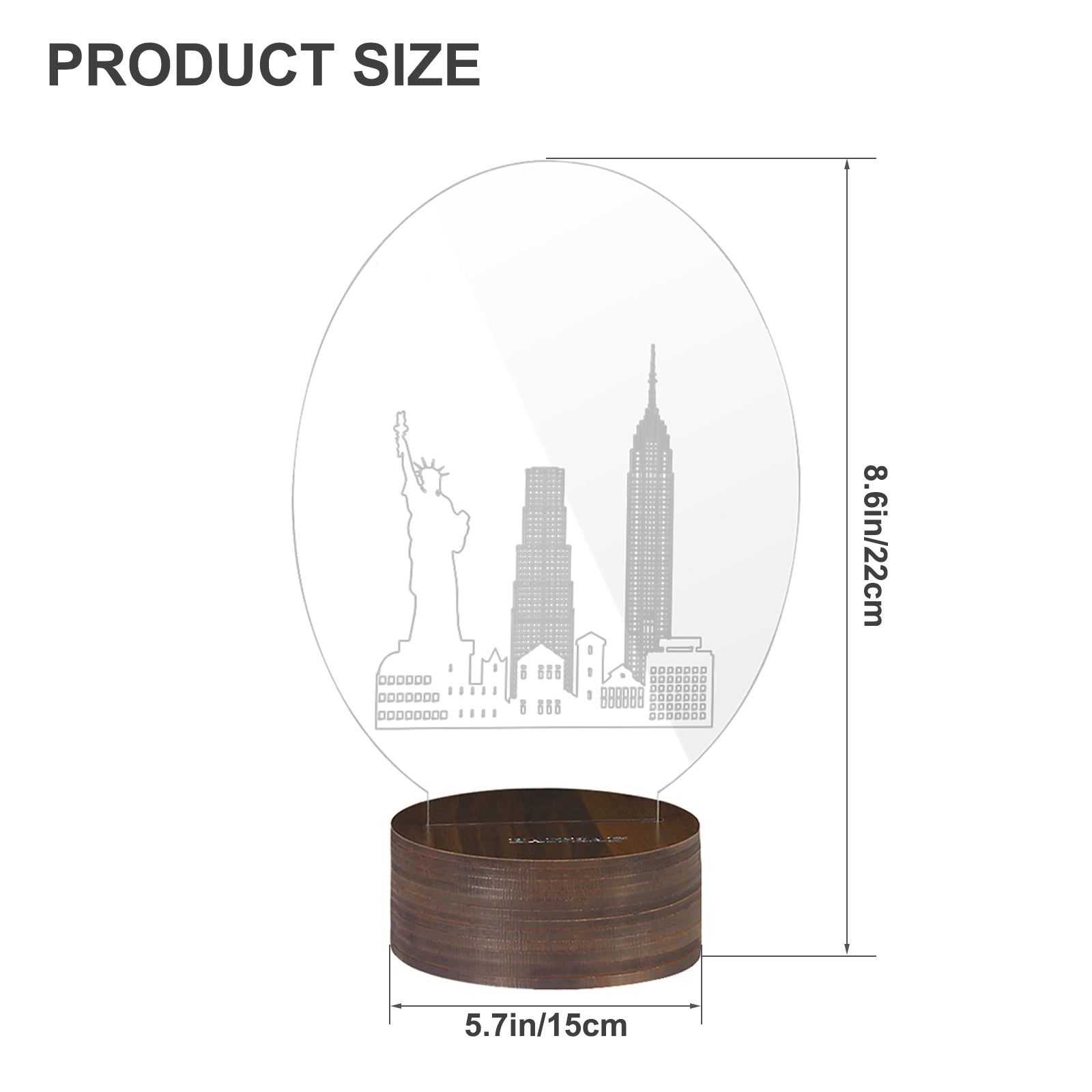 New York City Skyline 3D Acrylic Night Light, Statue of Liberty & Empire State Building LED Table Lamp with Wooden Base, USB Powered Decor Desk Lamp, Anti-Slip Base Bedroom Bedside Decor Lamp, Creative Souvenir Gift for Home Decor