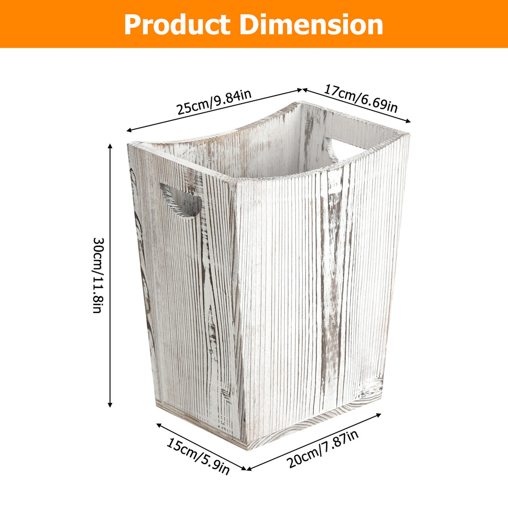 Small Grey Distressed Wood Bin with Dual Handles for Trash Disposal in Bedrooms and Bathrooms