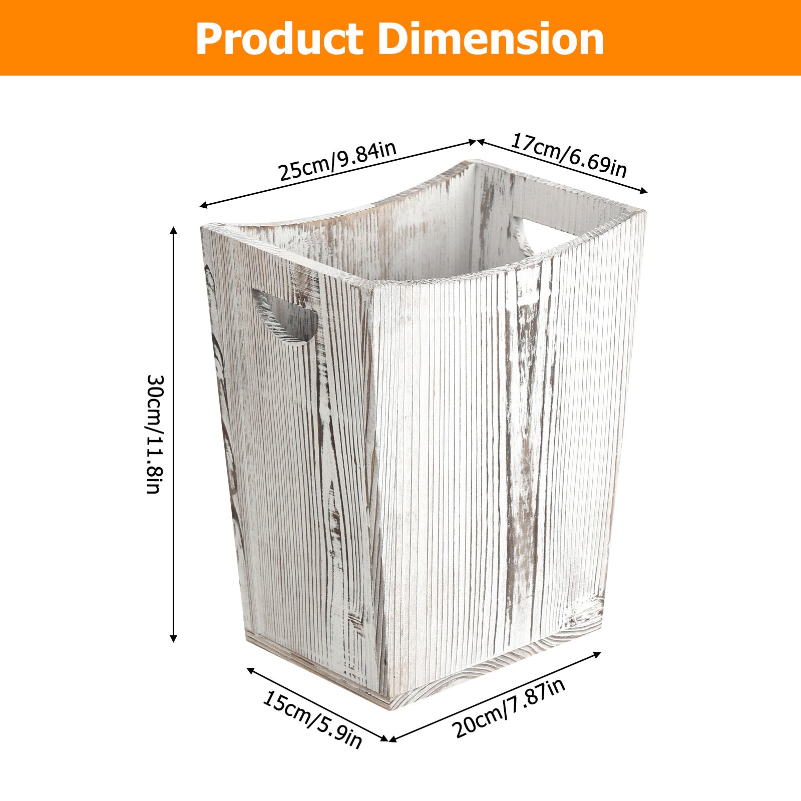 Small Grey Distressed Wood Bin with Dual Handles for Trash Disposal in Bedrooms and Bathrooms