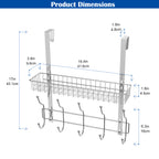 Over-the-Door Organizer Rack with 5 Hooks & Mesh Basket - Multi-Purpose Storage Shelf for Pantry & Bath