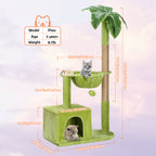 Cat Tree for Indoor Cats, Cat Tower with Large Hammock, Cat Condo Cat House Dangling Ball and Palm Leaf, Scratching Post for Indoor Kittens and Cats(Green)