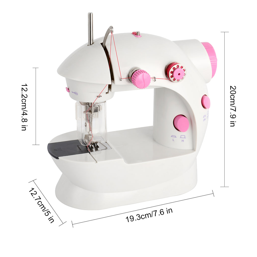 Mini Portable Sewing Machine - Dual Speed Crafting & Mending Machine for Beginners - Includes Foot Pedal, Pink & White