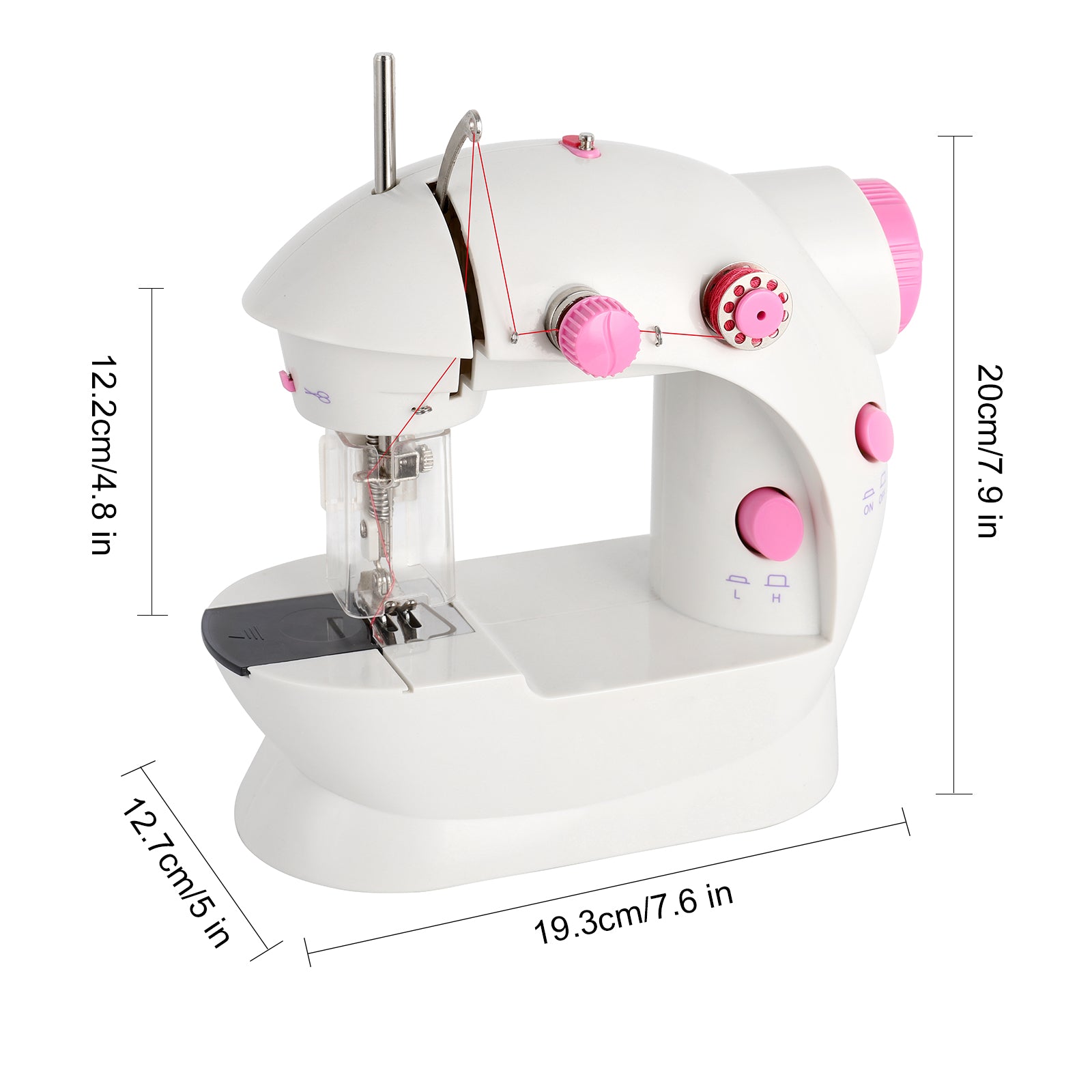 Mini Portable Sewing Machine - Dual Speed Crafting & Mending Machine for Beginners - Includes Foot Pedal, Pink & White