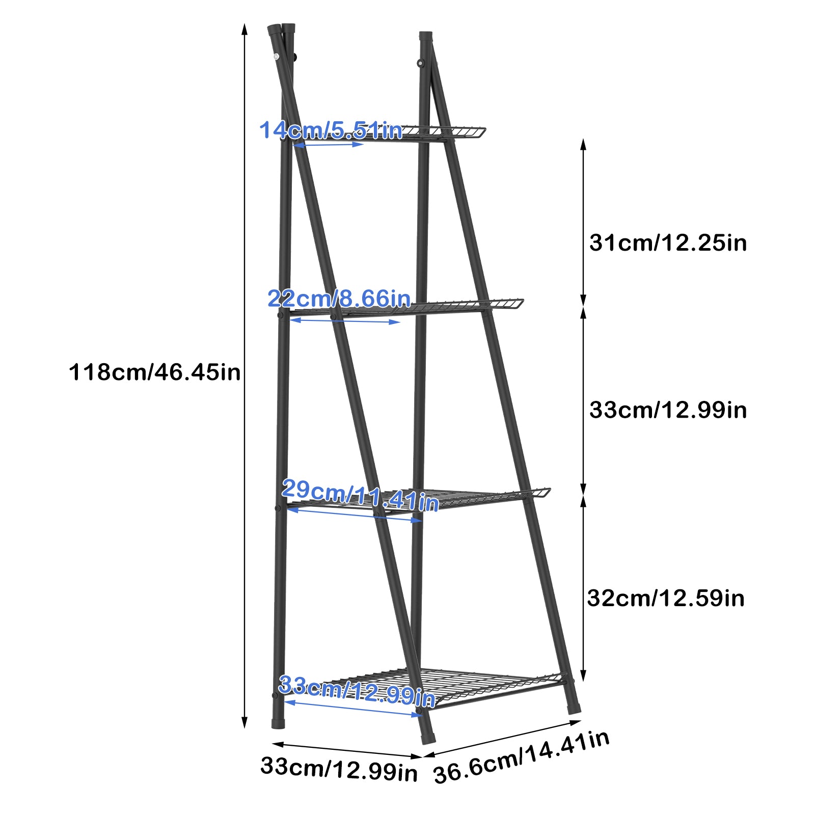 4-Tier Metal Ladder Plant Stand - Decorative Indoor/Outdoor Flower Holder & Display Shelf for Succulents