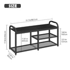 Industrial Shoe Rack Bench with Mesh Shelves - Entryway Storage Bench for Hallway & Mudroom, Black