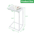 White C-Shaped End Table with Metal Frame, Bedside Snack Side Table for Laptop, Coffee & Living Room,