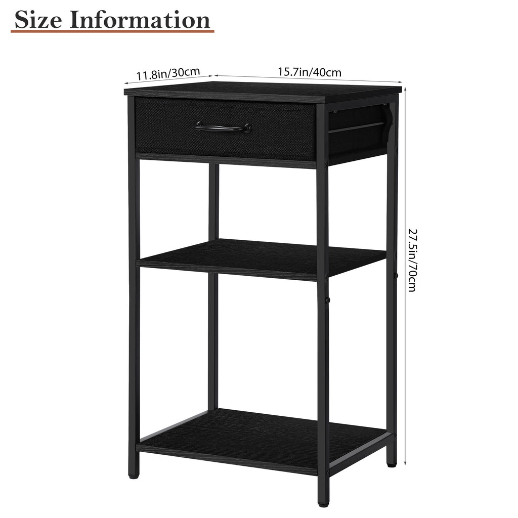3-Tier Printer Stand with Drawer, Industrial Under Desk Printer Table with Storage Shelves, Rustic Wood Side Table Nightstand for Home Office, Small Printer Cart for Fax Machine, Scanner, Files, Brown