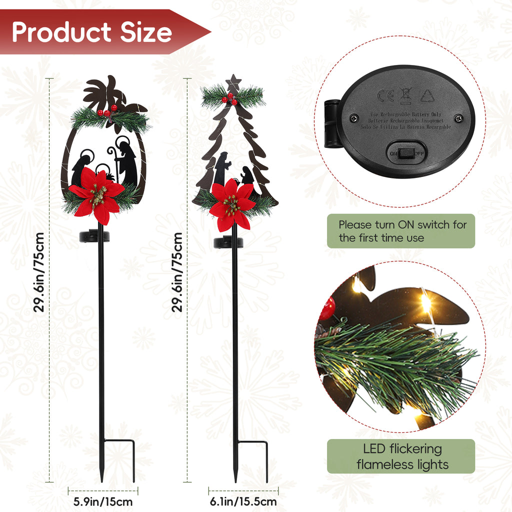 Solar Nativity Scene Silhouette Stake - Metal Nativity Set with LED Lights for Christmas Yard Decor