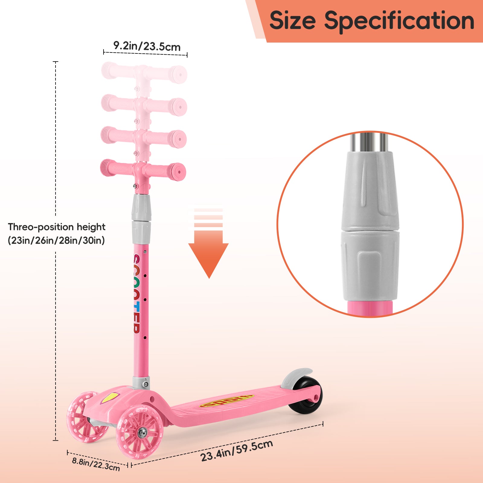 3 Wheels Kids Scooter, Adjustable Height Lean-to-Steer Kick Scooter with LED Light-Up Wheels, Windmill & Streamers, Gifts for Toddlers Boys Girls 3-5 Years Old, Pink