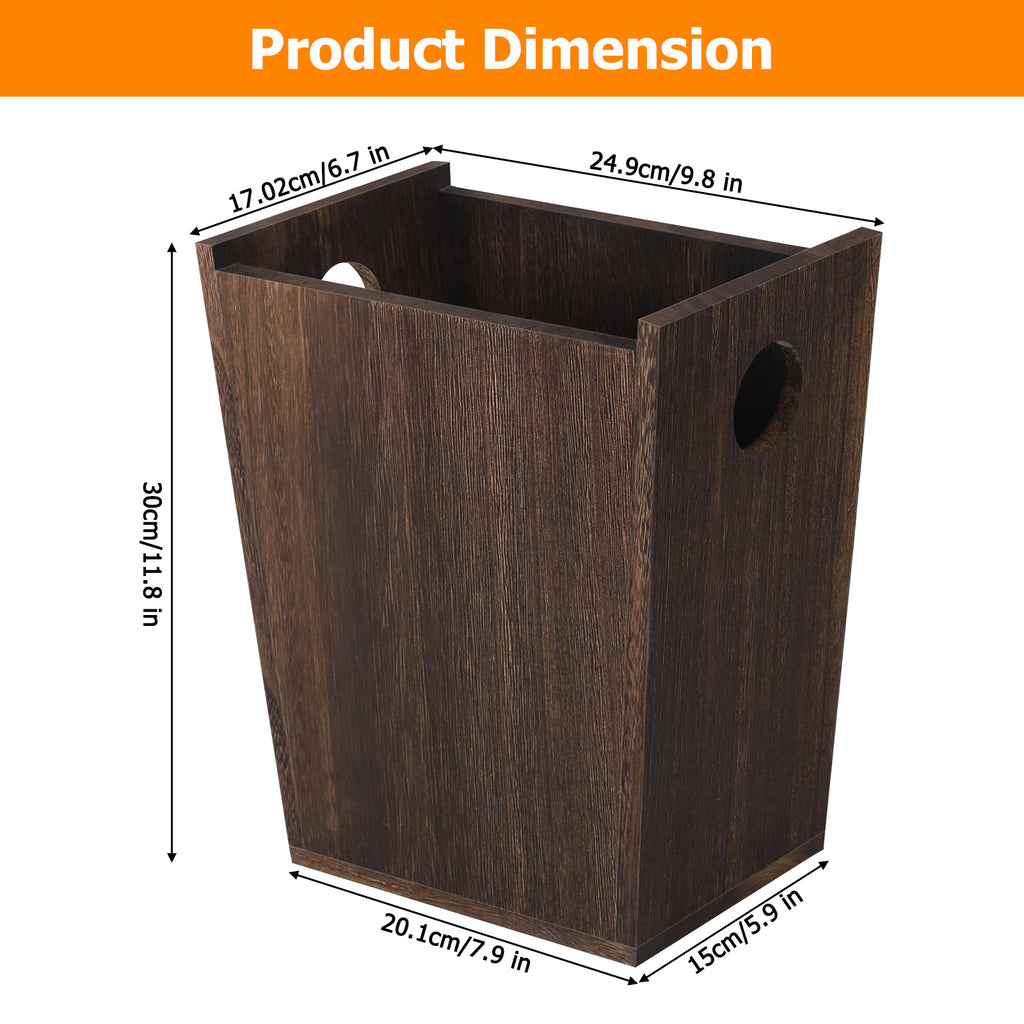 Small Rectangular Wood Waste Basket - Rustic Farmhouse Trash Can with Cut-Out Handles - Compact Garbage Bin for Bathroom, Office & Bedroom