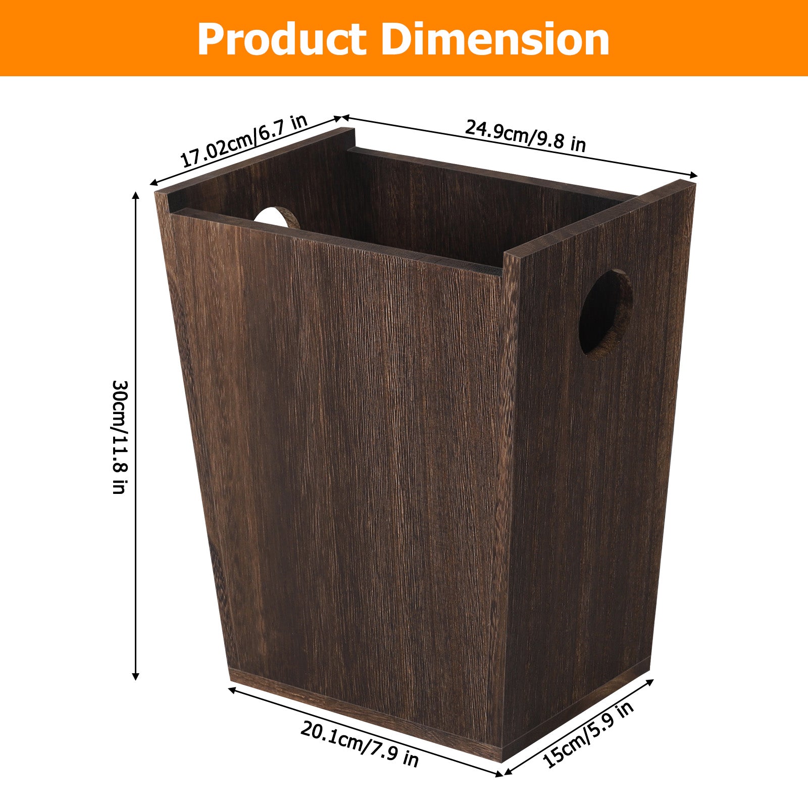 Small Rectangular Wood Waste Basket - Rustic Farmhouse Trash Can with Cut-Out Handles - Compact Garbage Bin for Bathroom, Office & Bedroom