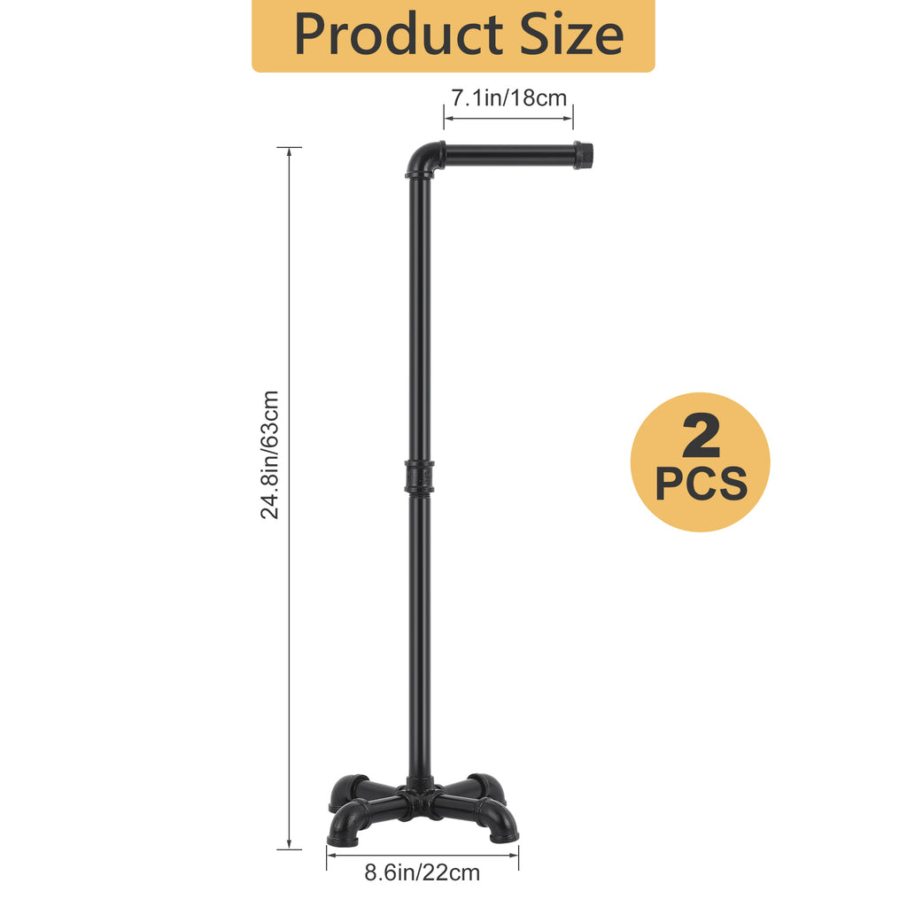 Set of 2 Freestanding Industrial Metal Toilet Tissue Roll Holders for Bathroom Storage, Black