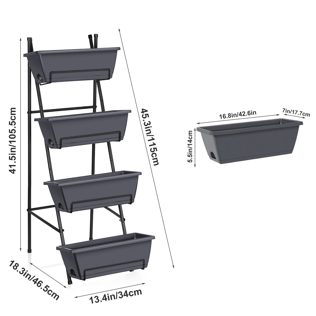 4-Tier Vertical Raised Garden Bed - Elevated Planter Box for Herbs, Vegetables & Flowers, Space-Saving Indoor/Outdoor Standing Planter, Grey
