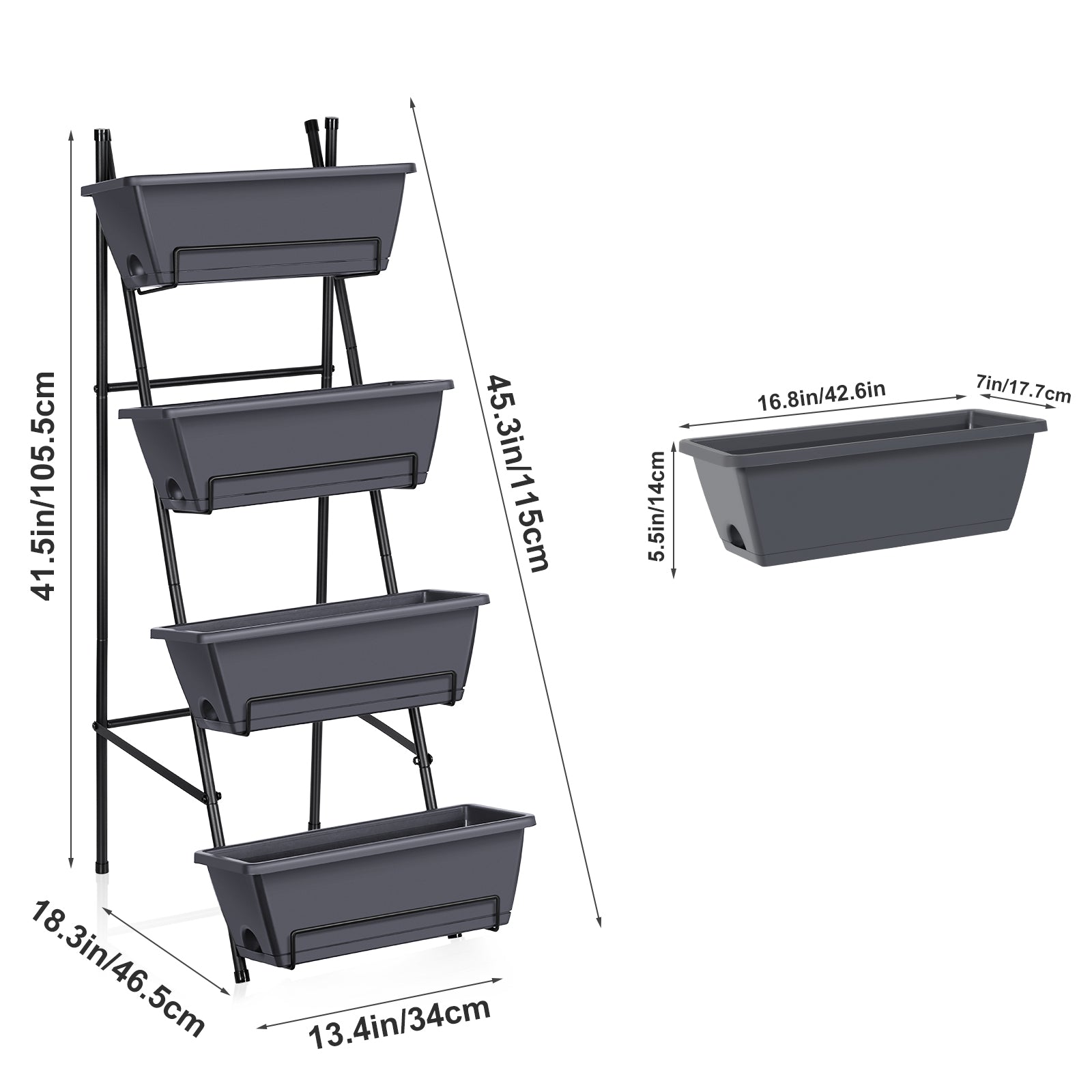 4-Tier Vertical Raised Garden Bed - Elevated Planter Box for Herbs, Vegetables & Flowers, Space-Saving Indoor/Outdoor Standing Planter, Grey