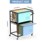 2-Tier Rolling File Cart with Side Hooks - Mobile Office Organizer for Letter & Legal Size Hanging Folders, Heavy-Duty File Storage Cabinet, Black