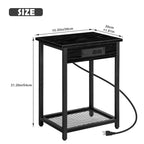 Set of 2 Nightstands with Charging Station - Side Tables with USB Ports & AC Outlets for Bedroom, Black,