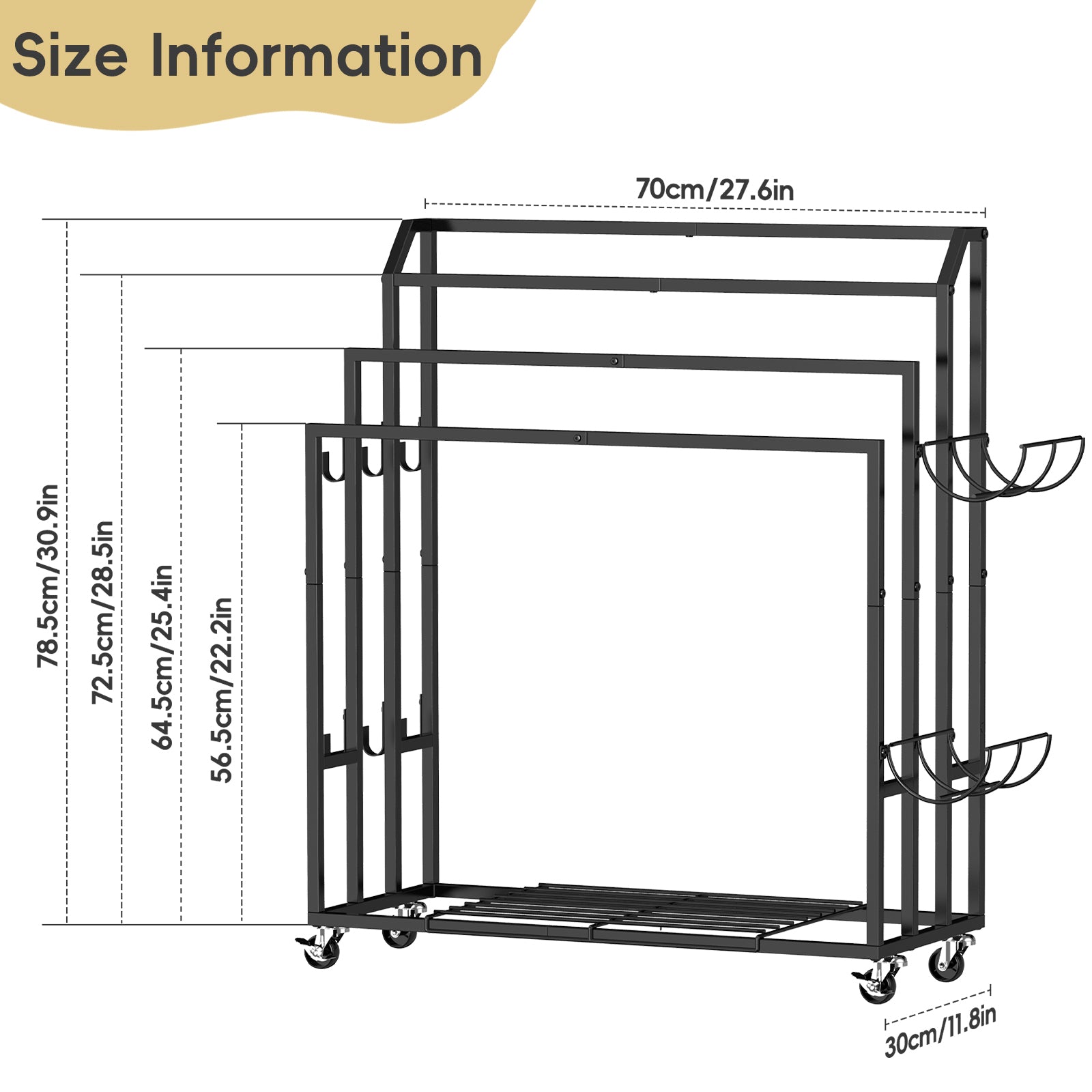 Multi-Level Rolling Towel Drying Rack with Side Storage Baskets - Freestanding Blanket Holder & Bathroom Organizer with Bottom Shelf, Black