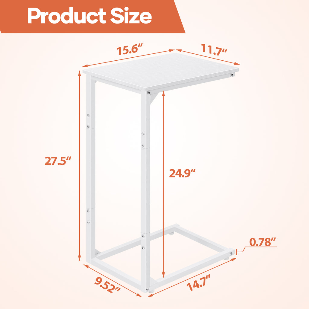 C-Shaped Nesting Side Tables, Set of 2 Slim Under-Sofa End Tables with Metal Frame for Compact Spaces, Portable Snack and Coffee Trays for Living Room