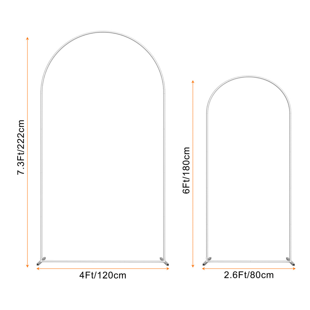 Set of 2 Metal Wedding Arch Backdrop Stand, 7.3ft & 6ft Adjustable Arched Frame for Party, Bridal, Baby Shower, Garden and Climbing Plants
