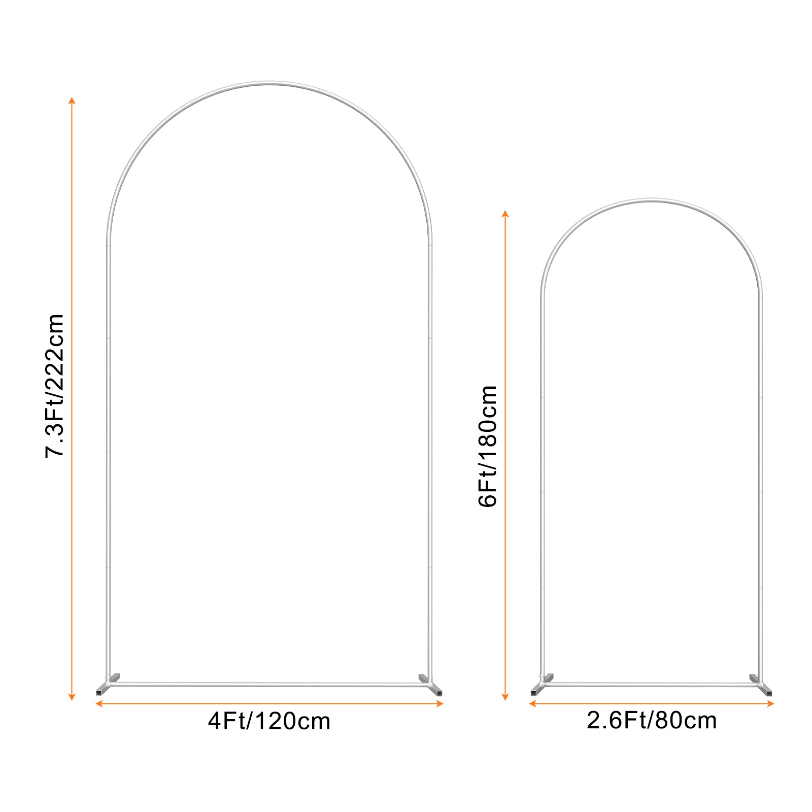 Set of 2 Metal Wedding Arch Backdrop Stand, 7.3ft & 6ft Adjustable Arched Frame for Party, Bridal, Baby Shower, Garden and Climbing Plants