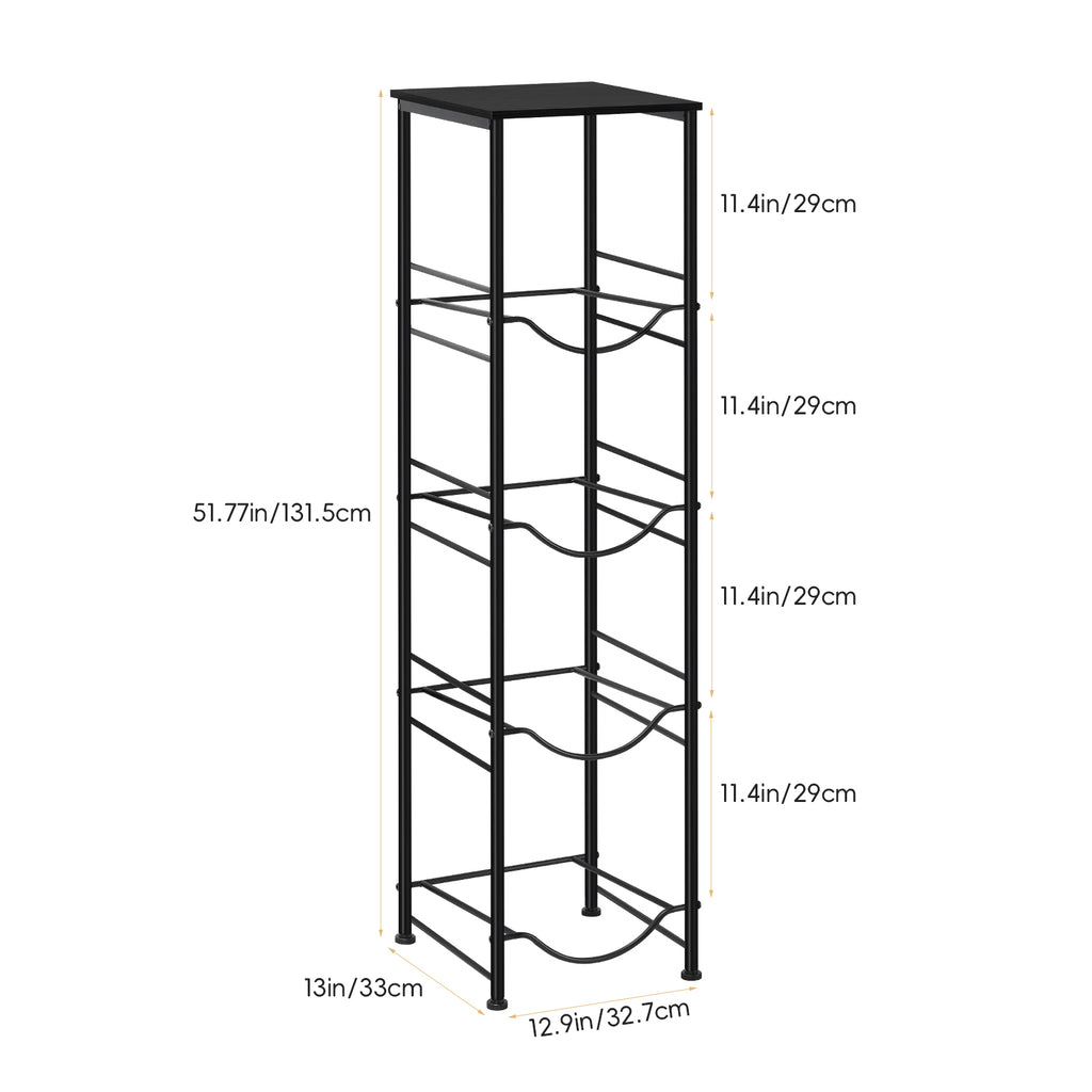 4-Tier 5 Gallon Water Jug Holder with Top Wood Shelf - Heavy Duty Water Bottle Organizer Stand for Office & Kitchen Storage, Black